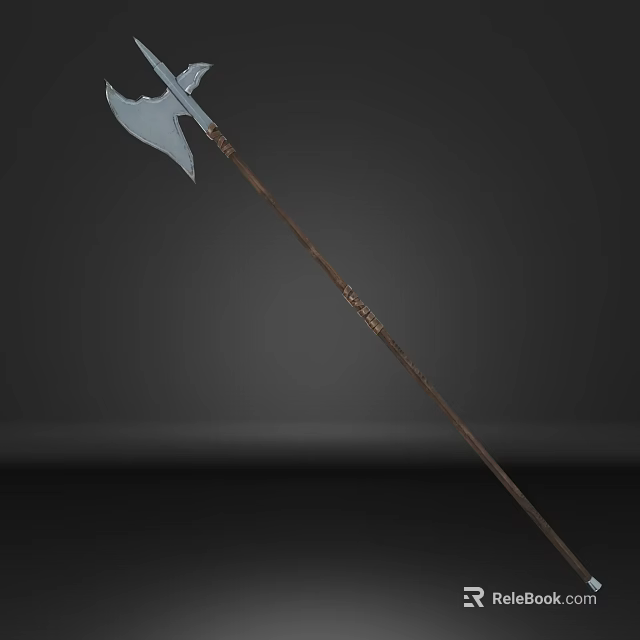 Medieval Battle Axe With Long Wooden Handle And Metal Blade For Historical Warfare 3d model 