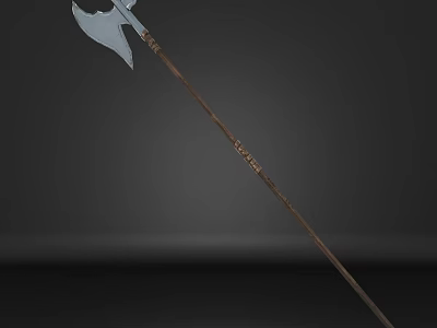 Medieval Battle Axe With Long Wooden Handle And Metal Blade For Historical Warfare 3d model