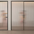 Modern Interior Sliding Doors With Vertical Striped Glass And Black Frames 3d model