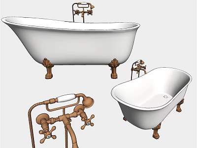 Elegant Vintage White Clawfoot Bathtub With Brass Faucet And Plumbing Fixtures 3d model