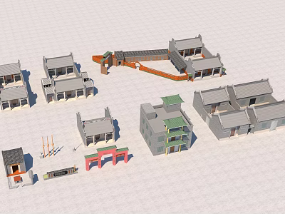 Ancient Architecture Models With Traditional Roofs Overhanging Eaves Gate Archways And Corridors 3d model