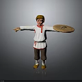 3D Blonde Character In White Red Trimmed Outfit Holding Woven Plate And Small Item
