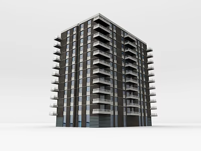 Modern High Rise Apartment Building Exterior With Balconies And Glass Windows 3d model
