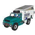 Turquoise Modified Truck With White Container Roof Rack And Off Road Tires