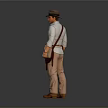 Man In Brown Hat Long Sleeve Shirt Khaki Pants With Crossbody Bag Standing Pose