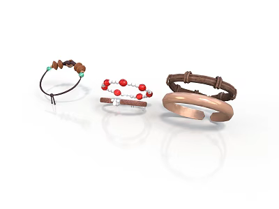 Stylish Daily Life Accessories Featuring Leather Beaded And Metal Bracelets 3d model