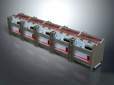 Electrical Switchgear Cabinets Multiple Gray Units With Red Lines Arranged In Row With Control Panels 3d model