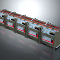 Electrical Switchgear Cabinets Multiple Gray Units With Red Lines Arranged In Row With Control Panels