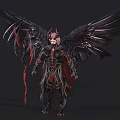 Fantasy Demon Character And Creature With Black Feathered Wings Red Horns And Armored Body