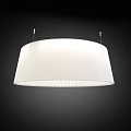Modern White Round Pendant Light with Pleated Shade Against Black Background