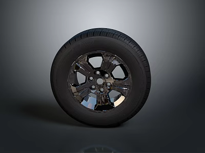 Car Tire With Chrome Alloy Wheel And Modern Stylish Black Rubber Tread Design 3d model