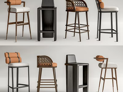 Bar Stools In Various Designs With Wooden And Metal Frames And Padded Seats 3d model