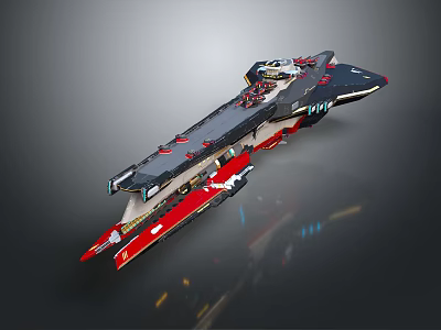 Futuristic Sci-Fi Starship Design With Black And Red Hull And Aerodynamic Structure 3d model