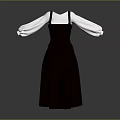 Vintage Black Pinafore Dress Featuring White Long Puffed Sleeves And A line Silhouette