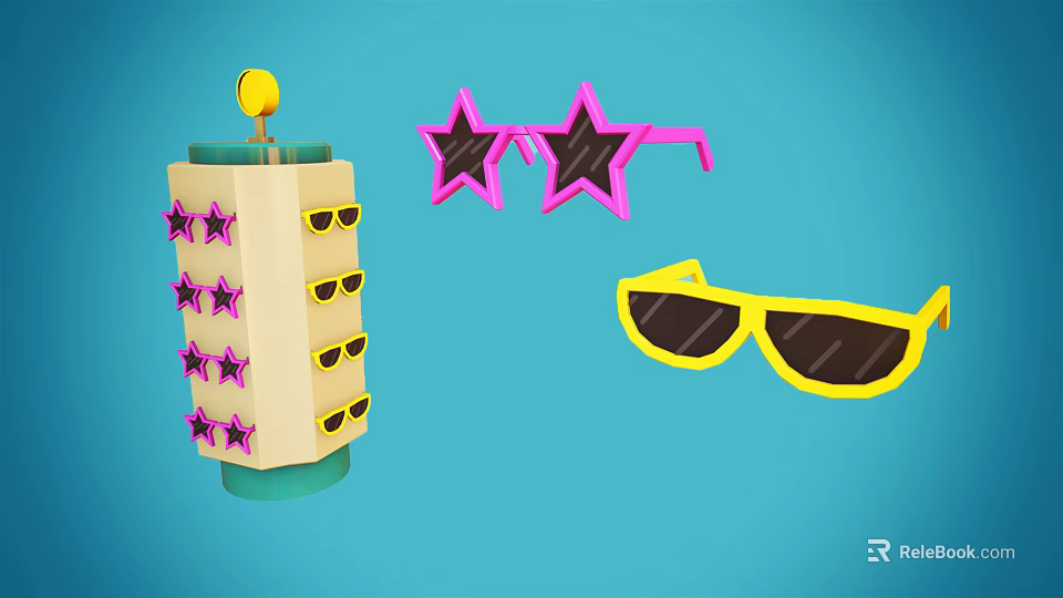 Wrought Iron Decorative Pillar With Yellow Frames Pink Star Ornaments And Sunglass Shapes 3d model 