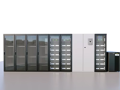 Computer Server Racks With Glass Doors Multiple Server Units And Control Panel 3d model