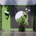 Tall Arbor In Modern Glass Curtain Wall Building Courtyard With Lawn Stone And Deer Sculpture