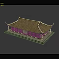 Traditional Ancient Architecture with Yellow Tiled Roof Overhanging Eaves and Wooden Structure on Stone Base