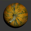 Round Orange And Green Striped Pumpkin With Green Stem On Dark Background