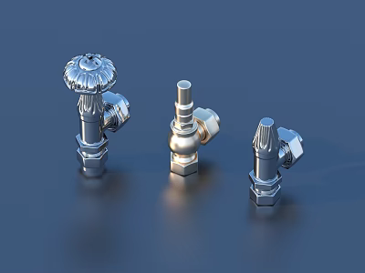 Three Metal Faucet Components With Chrome And Gold Finishes In Modern Design 3d model