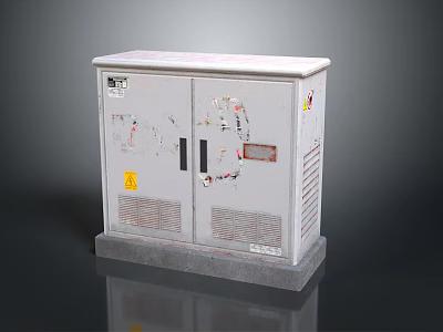Industrial Computer Control Cabinet With Double Doors Warning Labels Ventilation Grilles And Base Stand 3d model
