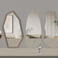 Various Shaped Wooden Framed Mirrors In Modern Interior Reflecting Plant And Sofa