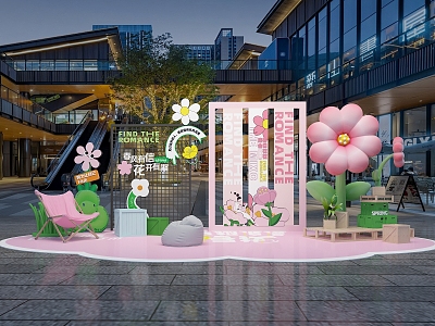 Modern Spring and Summer Market Booth Beautiful Chen Chunri Flowers Beautiful Chen Spring Warm Flowers Blossom Beautiful Chen Meichen Flowers Wooden Box Booth 3d model