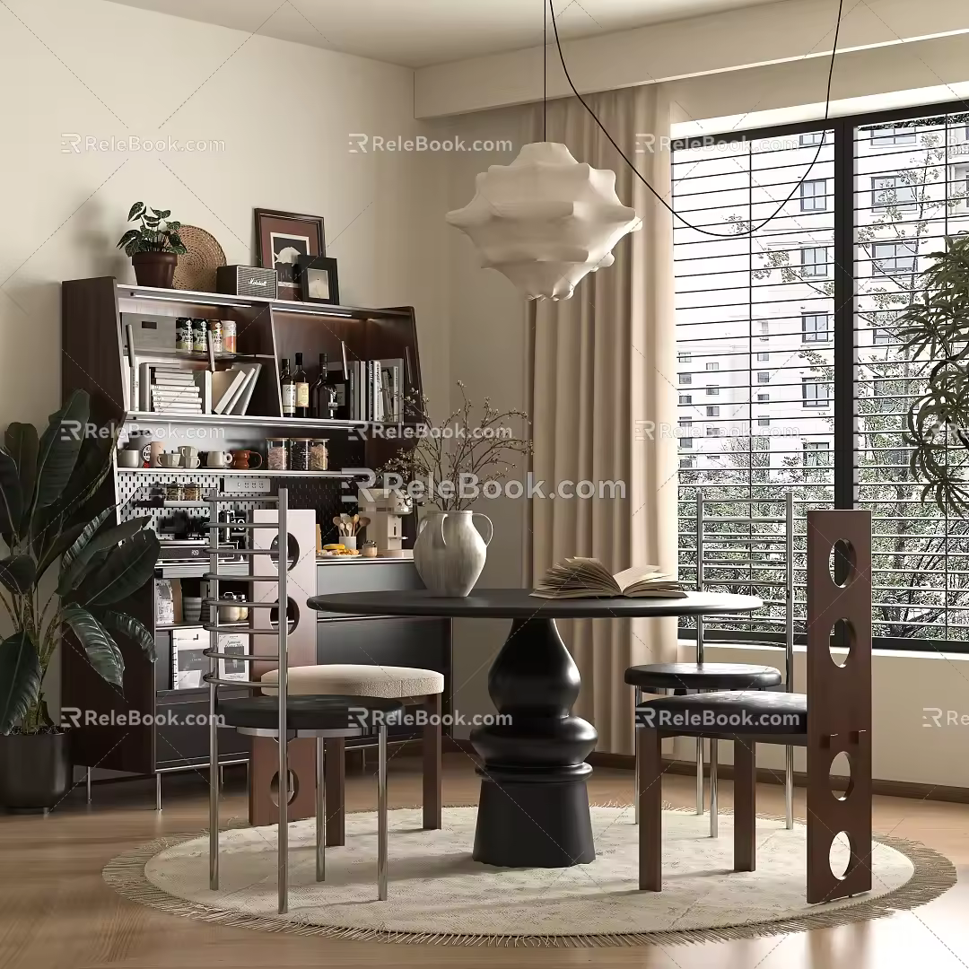 Middle Ancient Restaurant Dining Table and Chair Sideboard 3d model