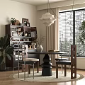 Middle Ancient Restaurant Dining Table and Chair Sideboard 3d model