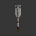 Futuristic Sci-Fi spaceship 3D model with gray body red details and engine flames