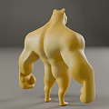 Yellow 3D Cartoon Dog Character With Muscular Body Strong Arms Standing Pose Design