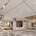 Modern Sales Office With Marble And Chandeliers And Natural Light