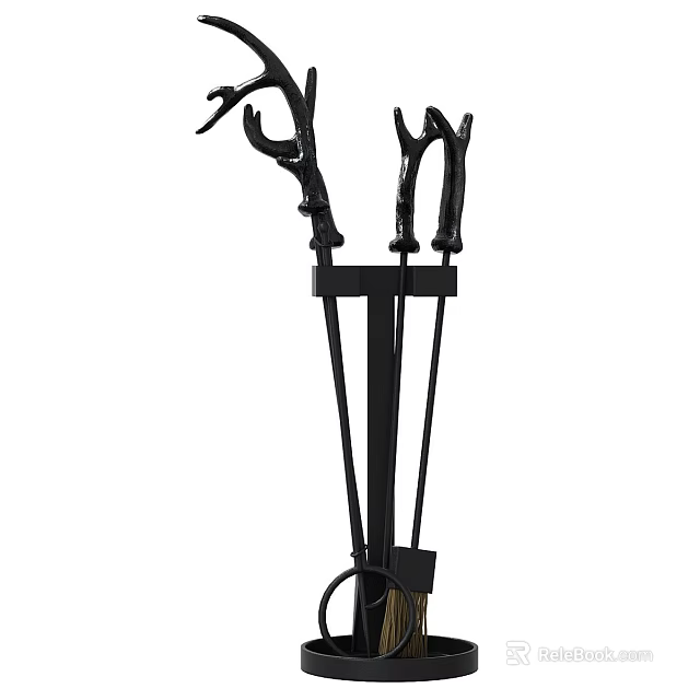 Classic Fireplace Tools Set With Iron Poker Tongs Shovel And Stand 3d model 