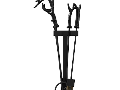 Classic Fireplace Tools Set With Iron Poker Tongs Shovel And Stand 3d model
