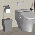 Smart Toilet in Modern Bathroom with Wall Toilet Paper Holder Trash Bin and Control Panel