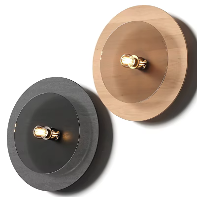 Modern Round Wall Lamps With Black And Copper Metal Finish And Bulb Design 3d model