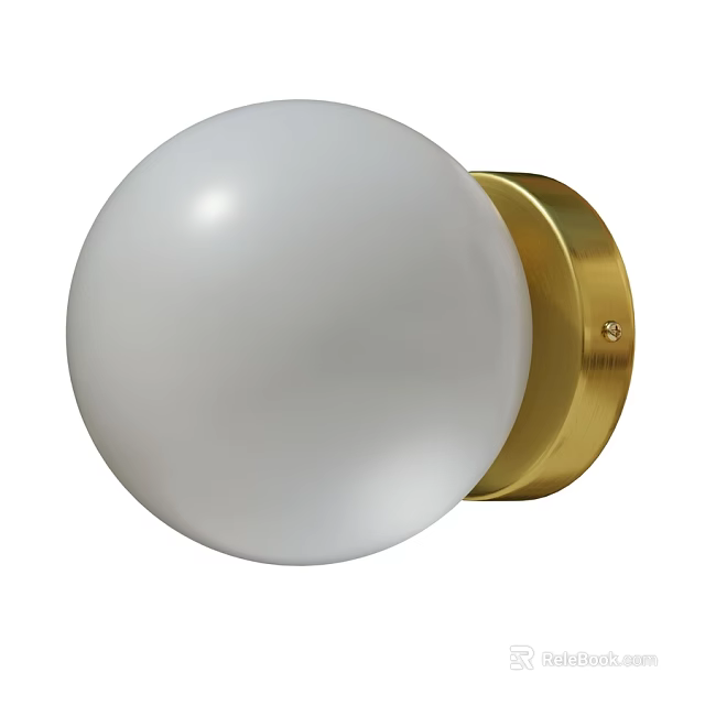 Modern Wall Lamp With White Spherical Lampshade And Gold Base Design 3d model 