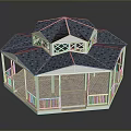 Octagonal Gazebo Featuring Blue Tiled Roof White Columns Wooden Floor And Lattice Upper Level