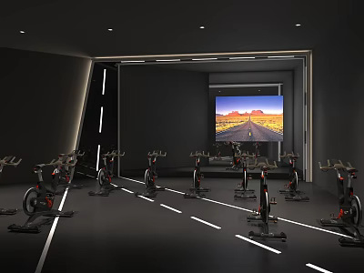 Indoor Spin Fitness Class With Multiple Bikes And Large Screen Studio 3d model