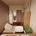 Cozy Home Study Room With Desk Lamp Laptop White Chair Green Cabinet And Window Blinds