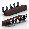 Spacious Conference Room Interior With Wooden Tables And Blue Chairs Layout
