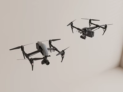 Smart Machines Drones Flying With Camera Equipment In Indoor Environment 3d model