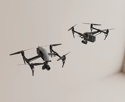 Smart Machines Drones Flying With Camera Equipment In Indoor Environment 3d model