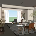 Modern Living Room Interior Design With Beige Sofa Area Rug And Indoor Plants