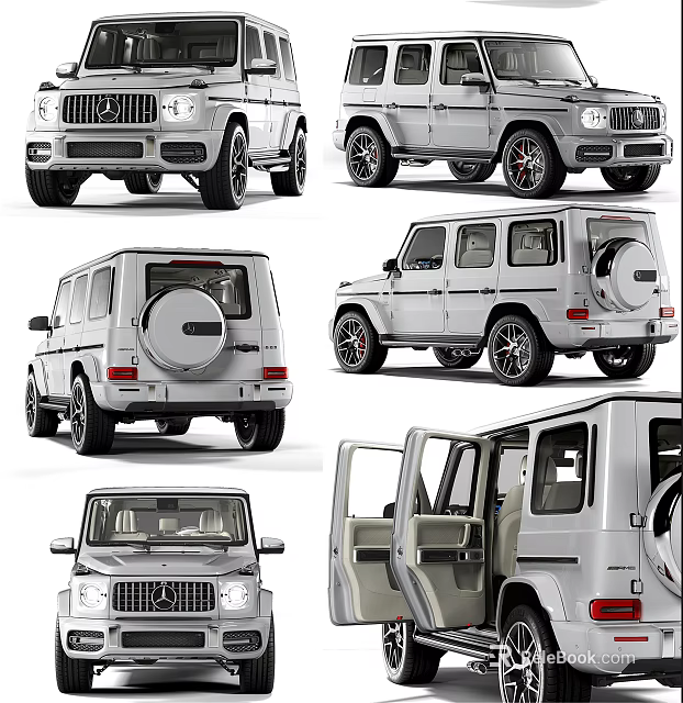 Mercedes G Class SUV Showcased In Various Angles With Spare Tire Open Doors And Interior 3d model 