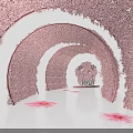 Floral Art Installation with Pink Cherry Blossom Trees Arch Decorations and Peach Garden Elements
