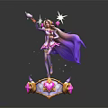 Magical Female Character With Long Purple Hair Holding Sparkling Staff On Heart Decorated Pedestal