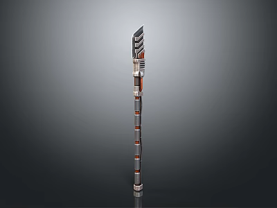 Futuristic Modern Metal Spear Weapon With Striped Pole And Decorative Design 3d model