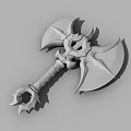 Black Double Bladed Fantasy Axe With Yellow Wrapped Handle Blue Gem And Spiked Base