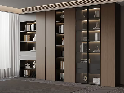 Modern Luxury Bookcase With Glass Doors And Shelves For Books And Decor 3d model